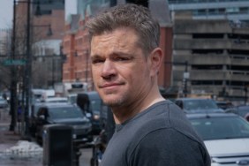 Matt Damon stares and looks back.