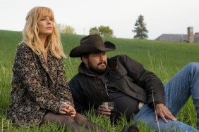Beth and Rip sit down in Yellowstone.