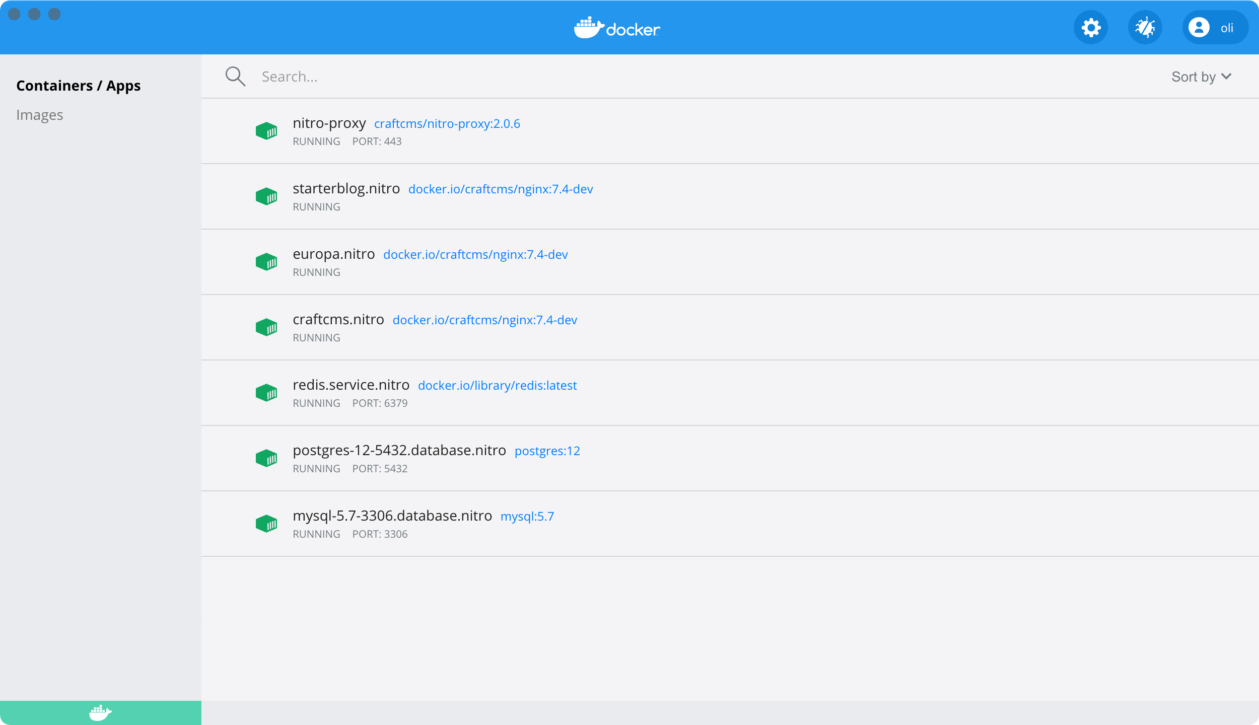 Nitro’s containers in Docker Desktop