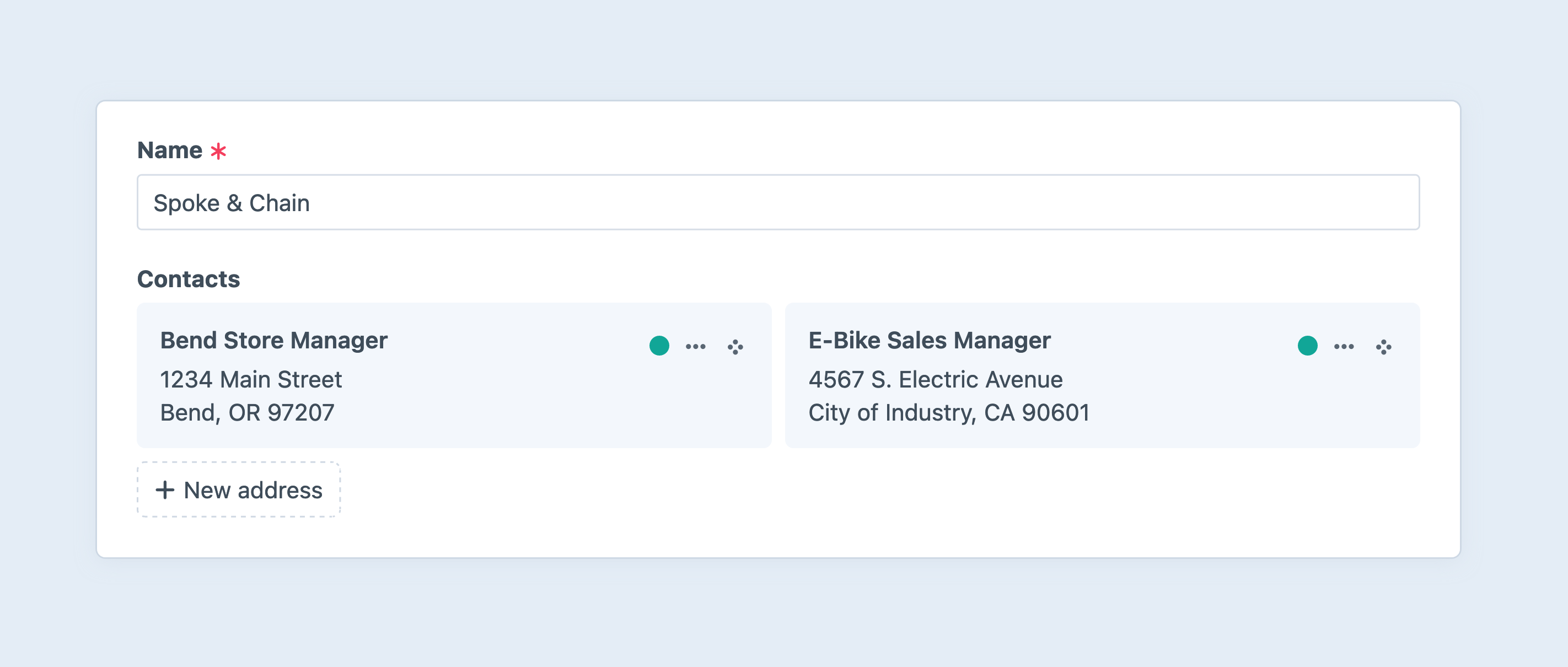 Screenshot of addresses field with two nested address elements