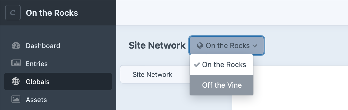 Toggling between sites in Globals