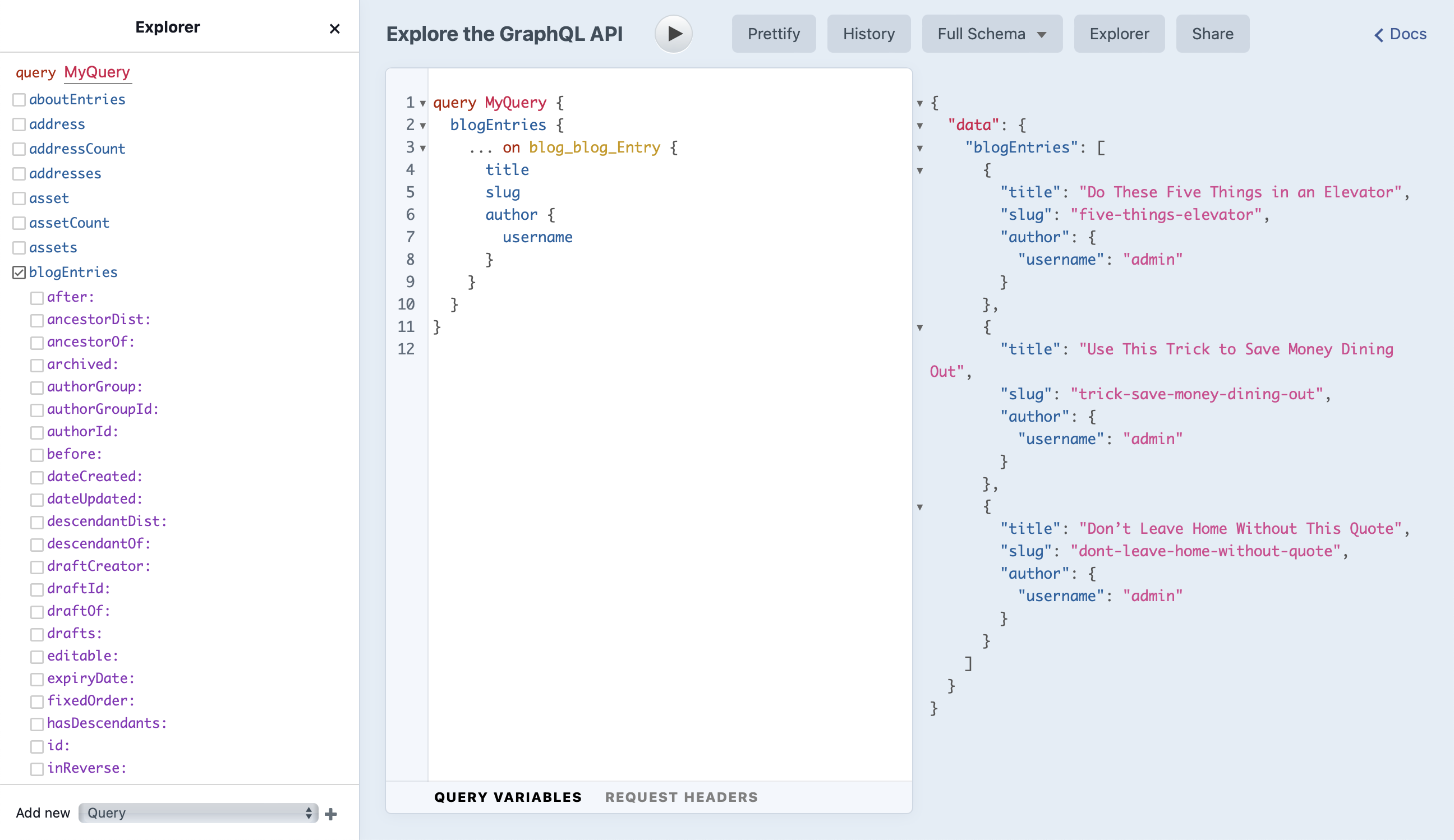 The built-in GraphiQL IDE