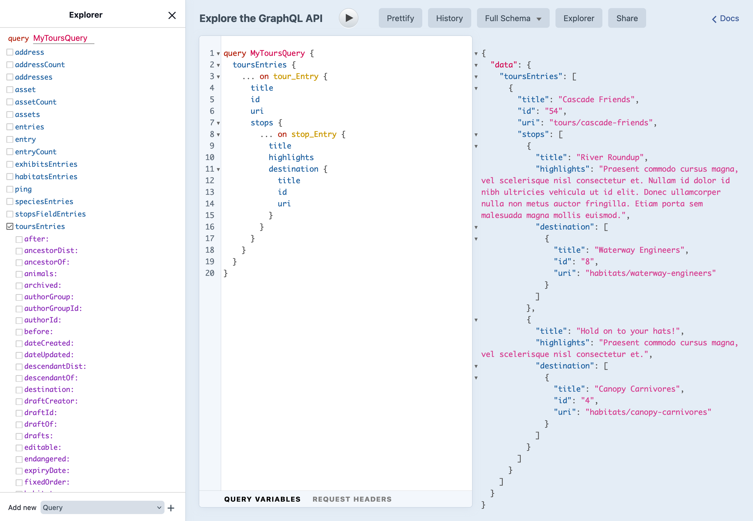 The built-in GraphiQL IDE