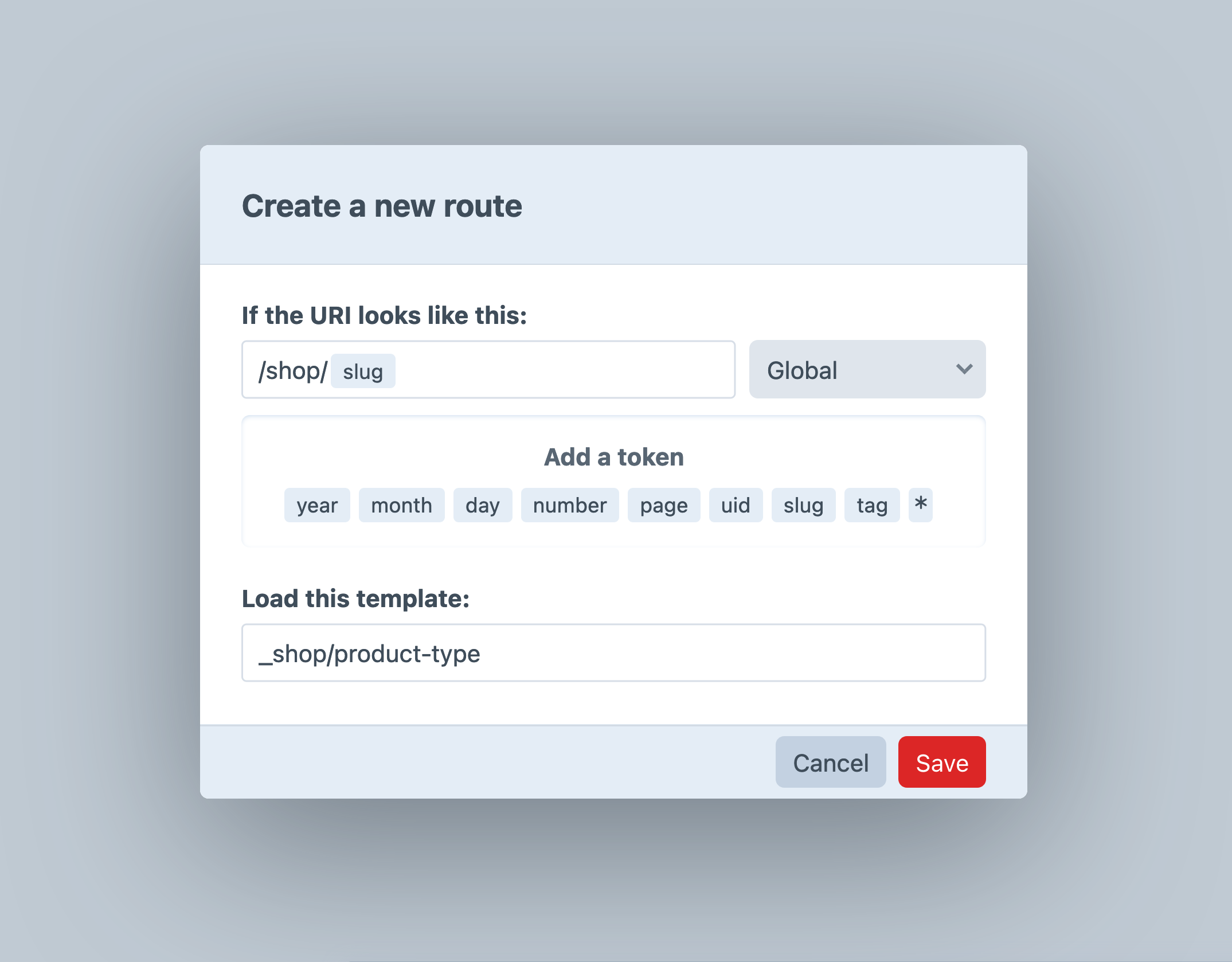 Configuring a route to a product type index in the Craft control panel