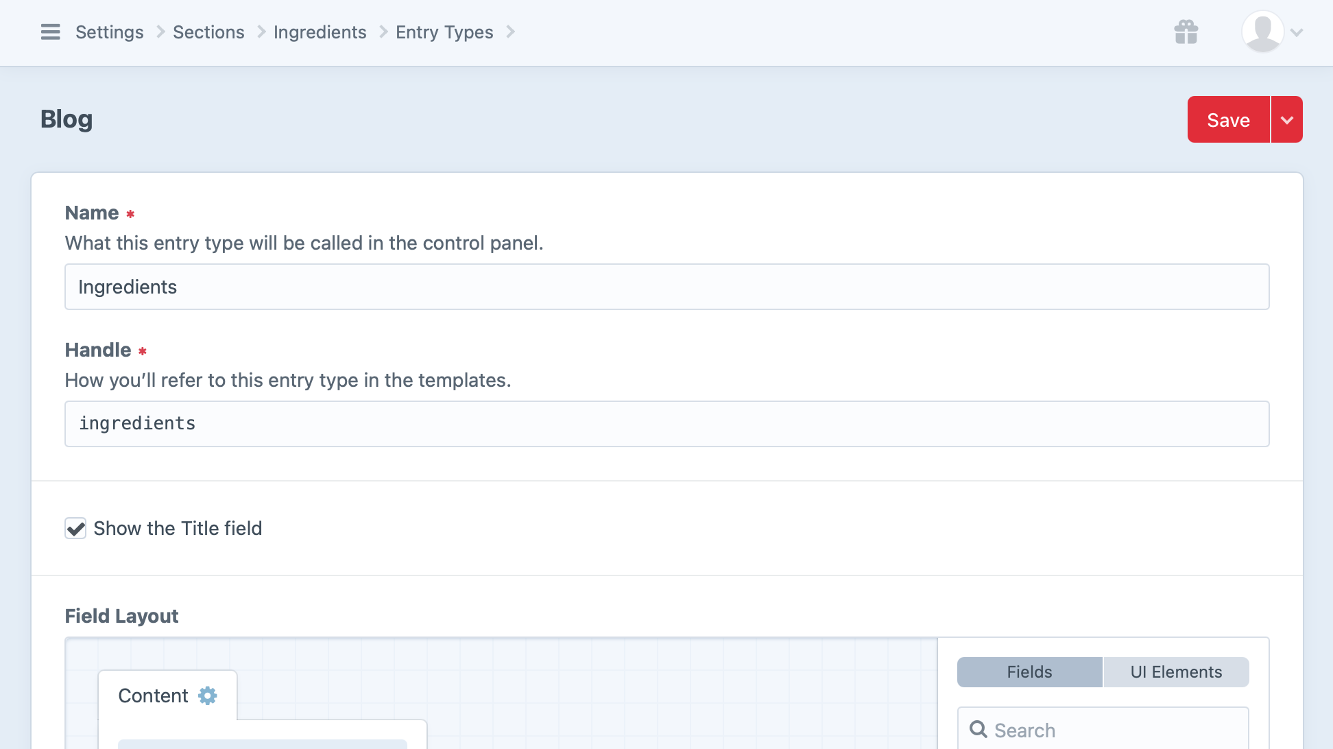 Entry Type Edit Settings