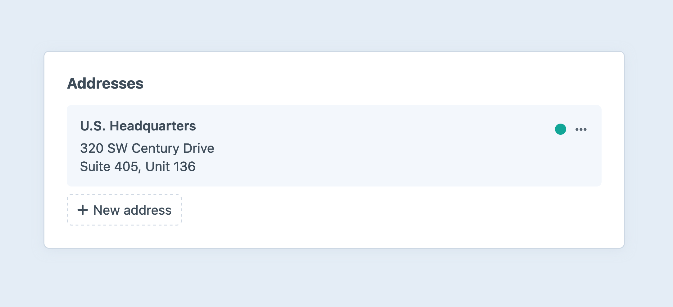 Screenshot of address management UI on an individual user’s edit screen